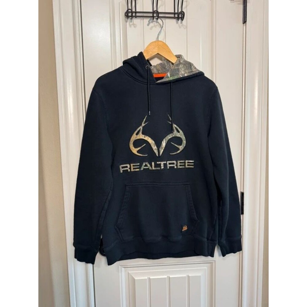 Realtree Hoodie Sweatshirt Men's Medium Ranger Black Camo Antler Logo Pullover